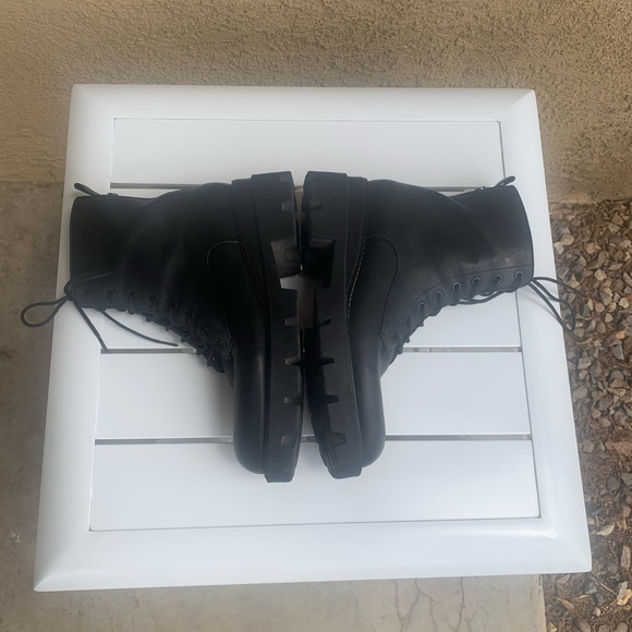Sam Edelman black leather military combat platform shoelaces boots size 9.5 - Picture 13 of 16